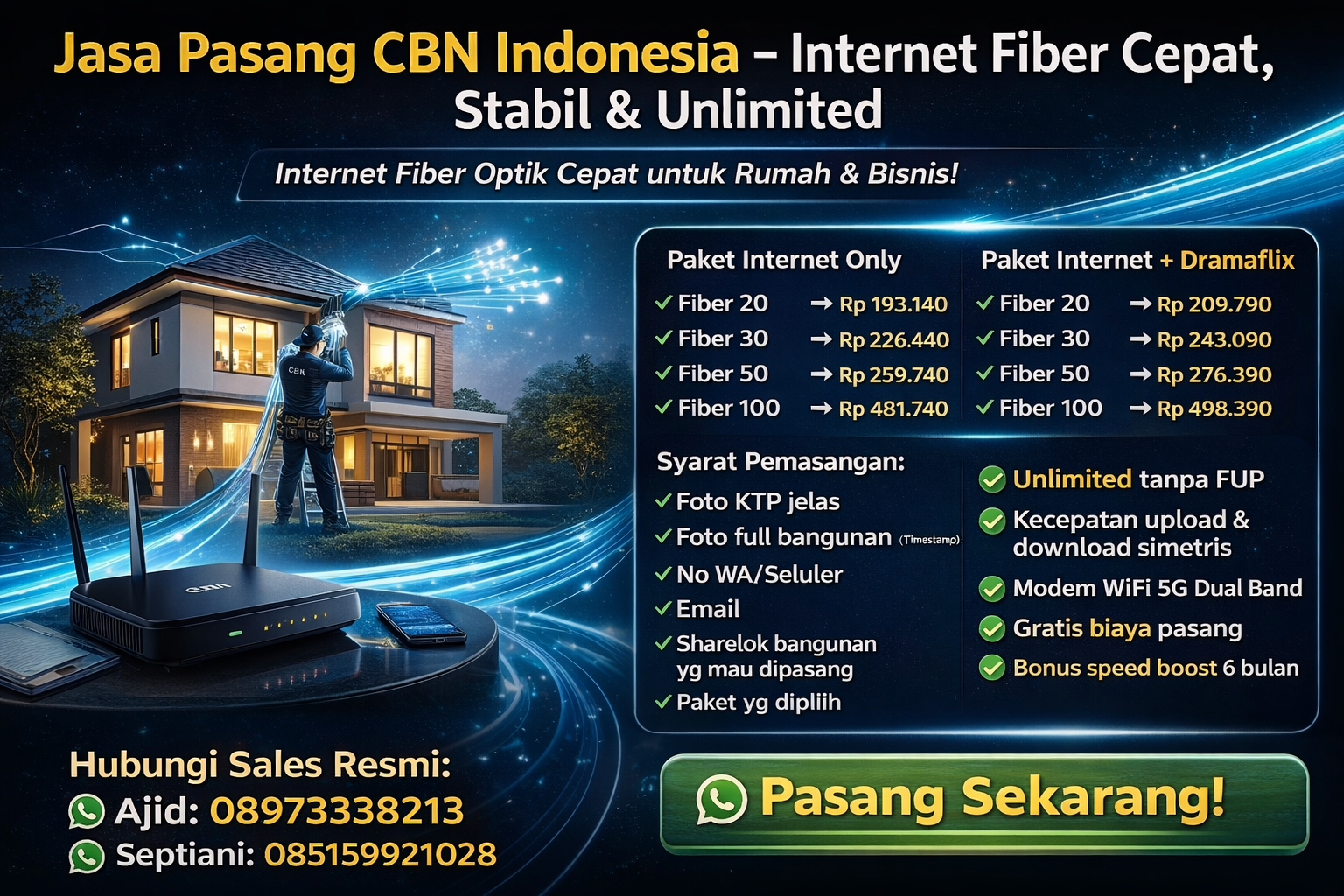 PASANG CBN FIBER WIFI MURAH INDONESIA
