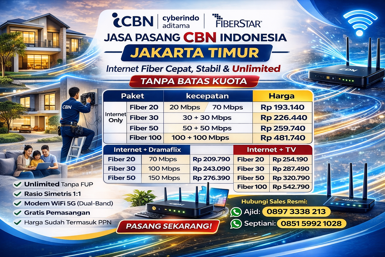 Jasa pasang wifi internet muran CBN Fiber Jakarta Timur