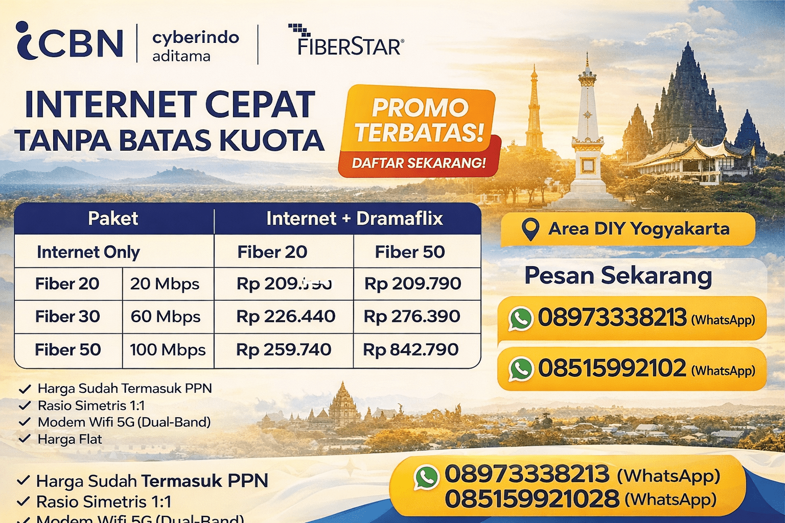Pasang wifi muran CBN Fiber DIY YOGYAKARTA
