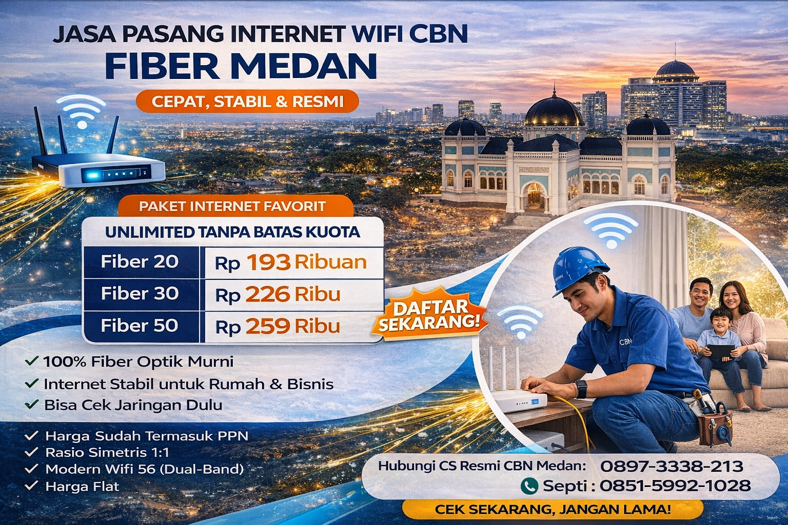 Jasa Pasang Internet WiFi CBN Fiber Medan
