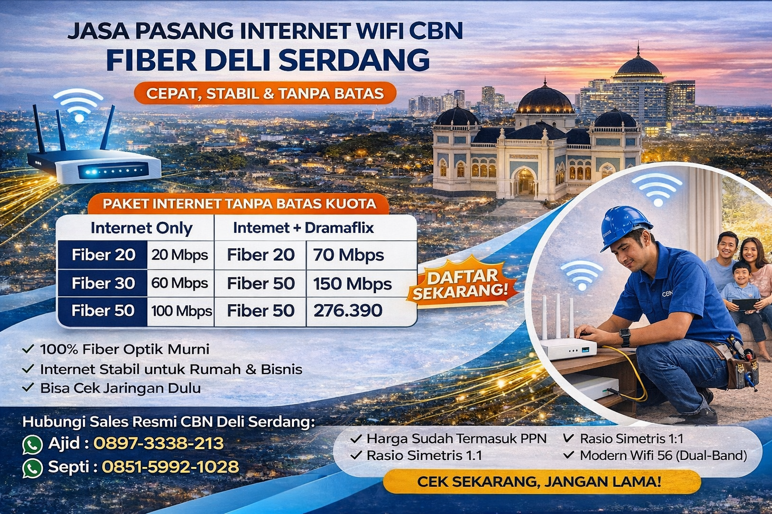 Jasa Pasang Internet WiFi CBN Fiber Deli Serdang – Cepat, Stabil & Tanpa Batas