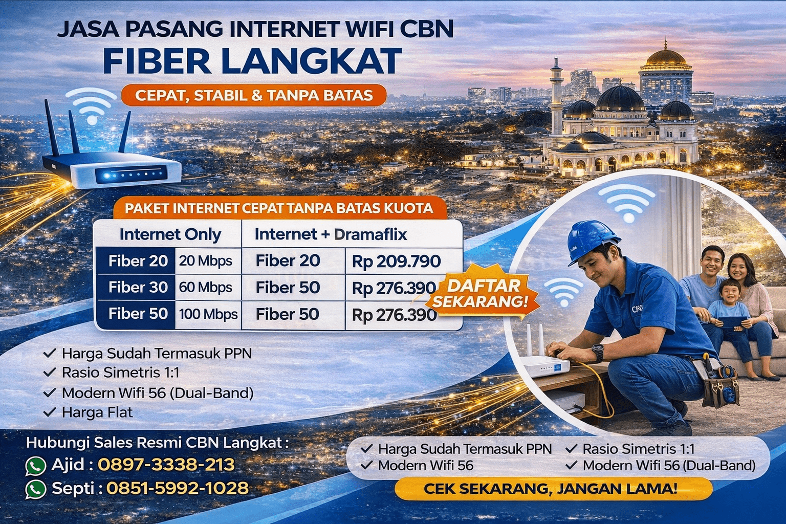 Jasa Pasang Internet WiFi CBN Fiber Langkat – Cepat, Stabil & Tanpa Batas