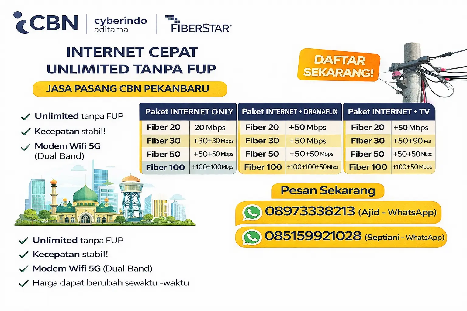 Jasa Pasang CBN Pekanbaru – Internet Cepat Unlimited Tanpa FUP