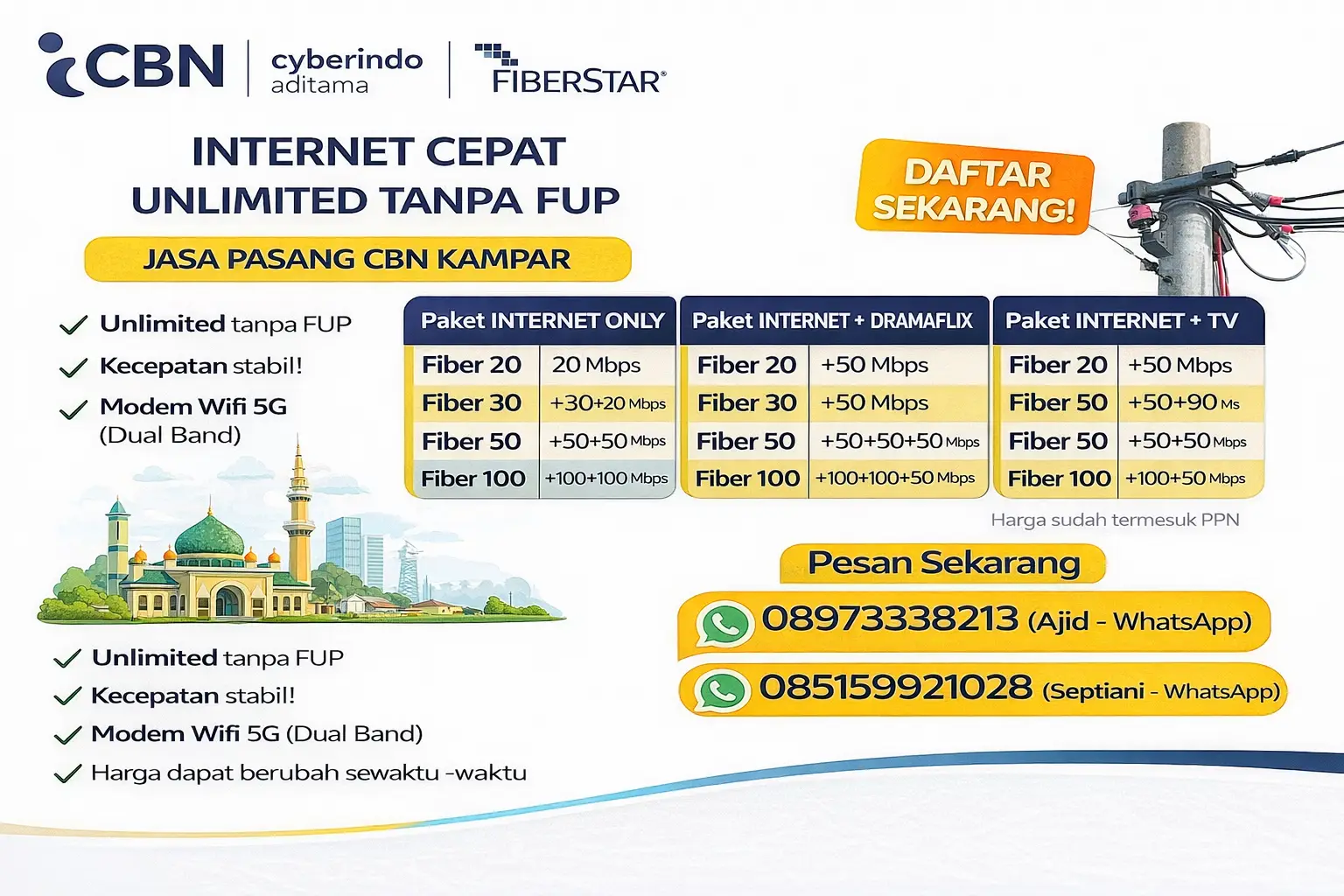 Jasa Pasang CBN Kampar – Internet Cepat Unlimited Tanpa FUP