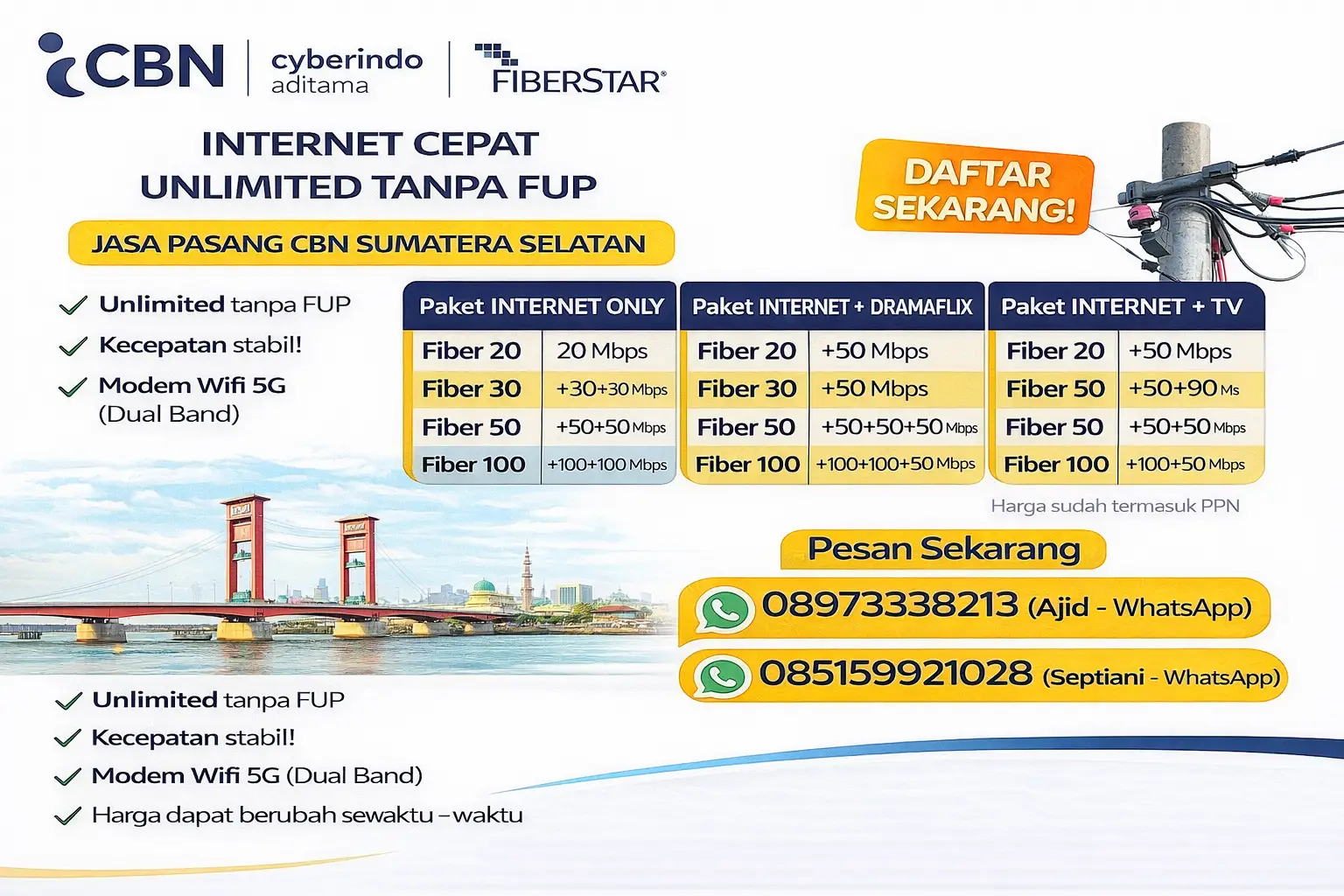 Jasa Pasang CBN Sumatera Selatan – Internet Cepat Unlimited Tanpa FUP