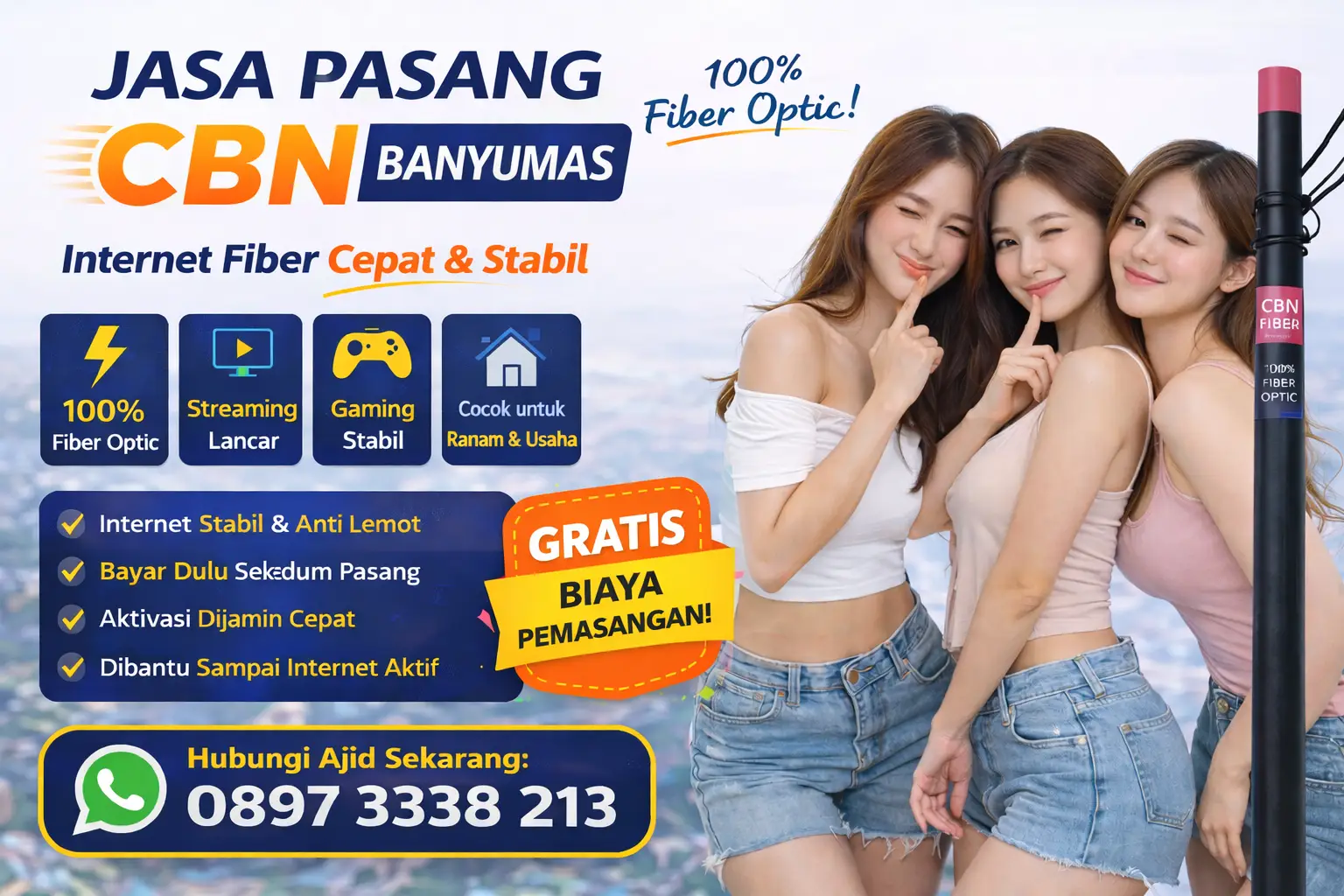 Jasa Pasang CBN Banyumas – Internet Fiber Cepat, Stabil & Anti Lemot Kebutuhan internet di Banyumas, khususnya wilayah Purwokerto dan sekitarnya, terus meningkat pesat.