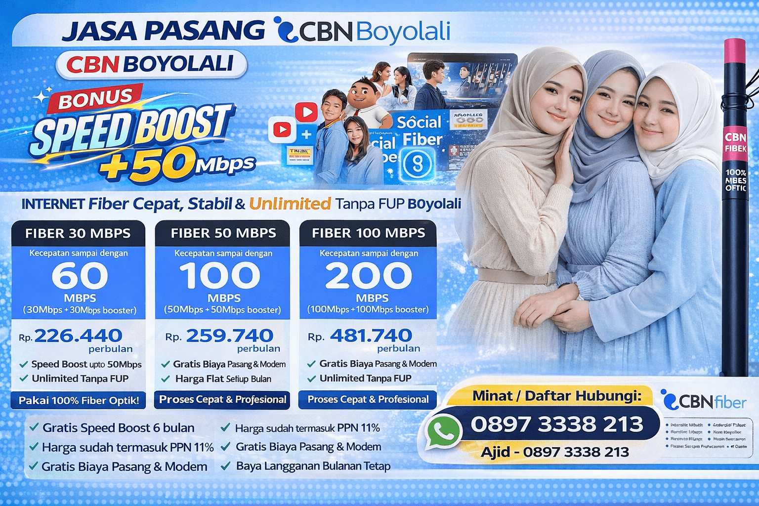 Jasa Pasang CBN Boyolali – Internet Fiber Cepat, Stabil & Unlimited Tanpa FUP