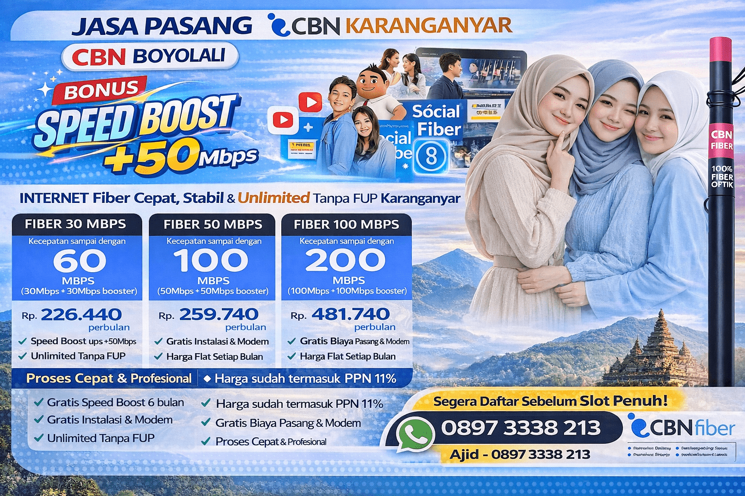 Jasa Pasang CBN Karanganyar – Internet Fiber Cepat, Stabil & Unlimited Tanpa FUP