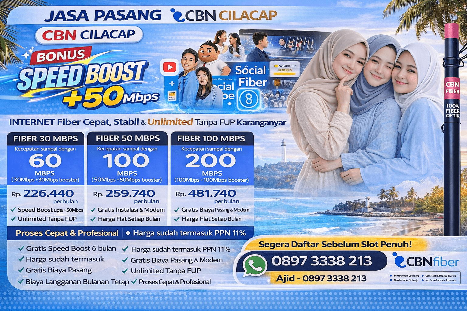 Jasa Pasang CBN Cilacap – Internet Fiber Cepat, Stabil & Unlimited Tanpa FUP