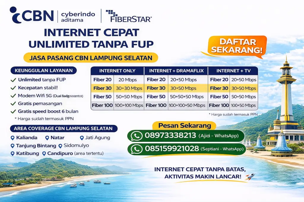 Jasa Pasang CBN Lampung Selatan – Internet Cepat Unlimited Tanpa FUP