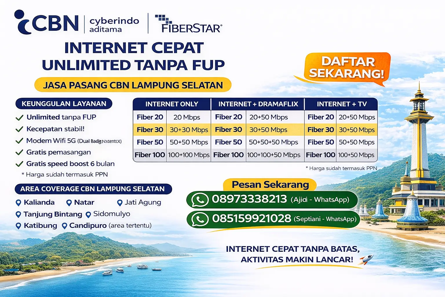 Jasa Pasang CBN Lampung Selatan – Internet Cepat Unlimited Tanpa FUP