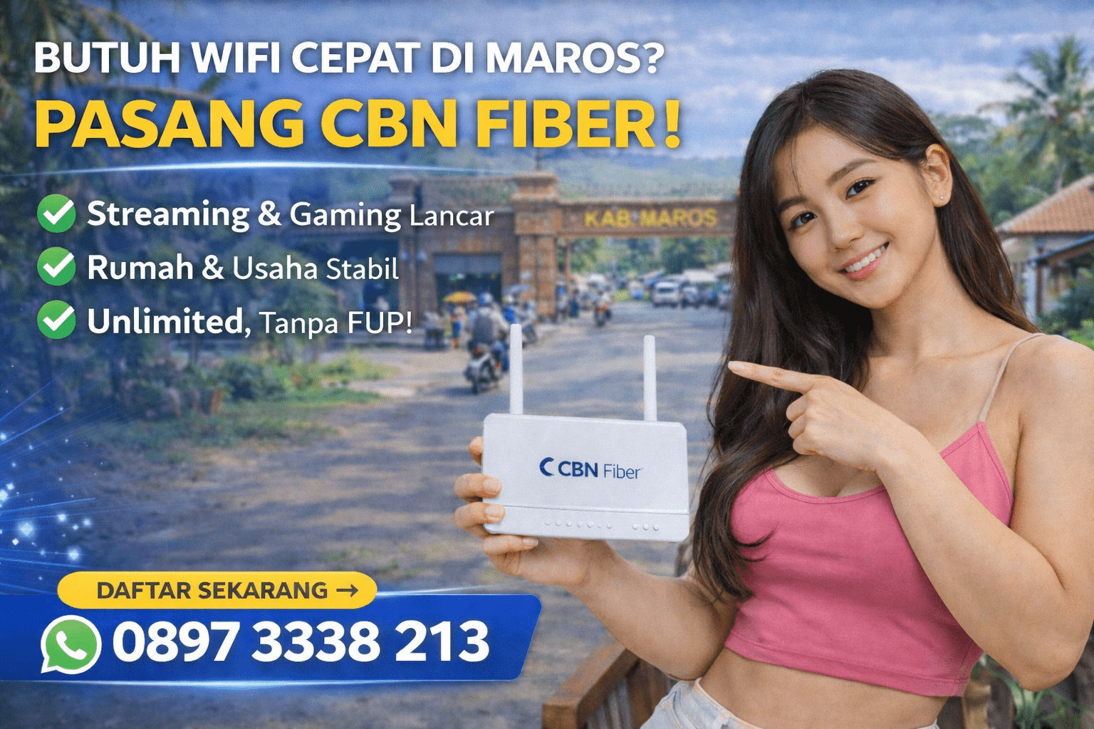 Wi-Fi cepat di Maros dengan CBN Fiber