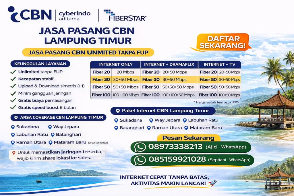 Jasa Pasang CBN Lampung Timur – Internet Cepat Unlimited Tanpa FUP