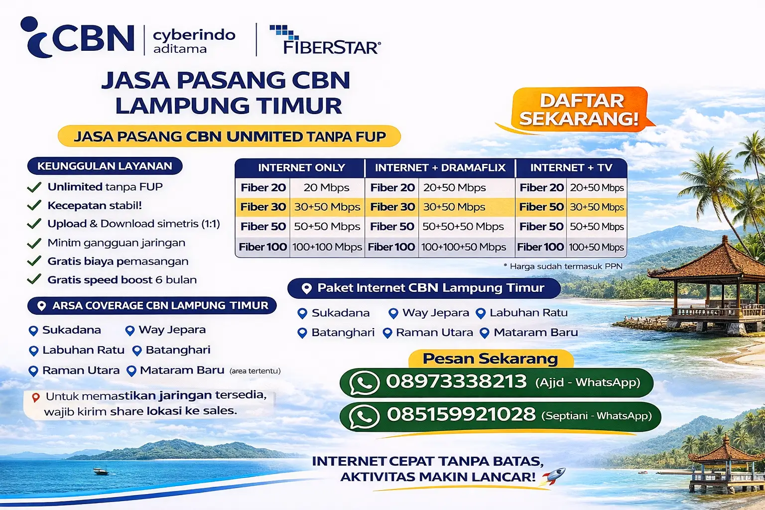 Jasa Pasang CBN Lampung Timur – Internet Cepat Unlimited Tanpa FUP