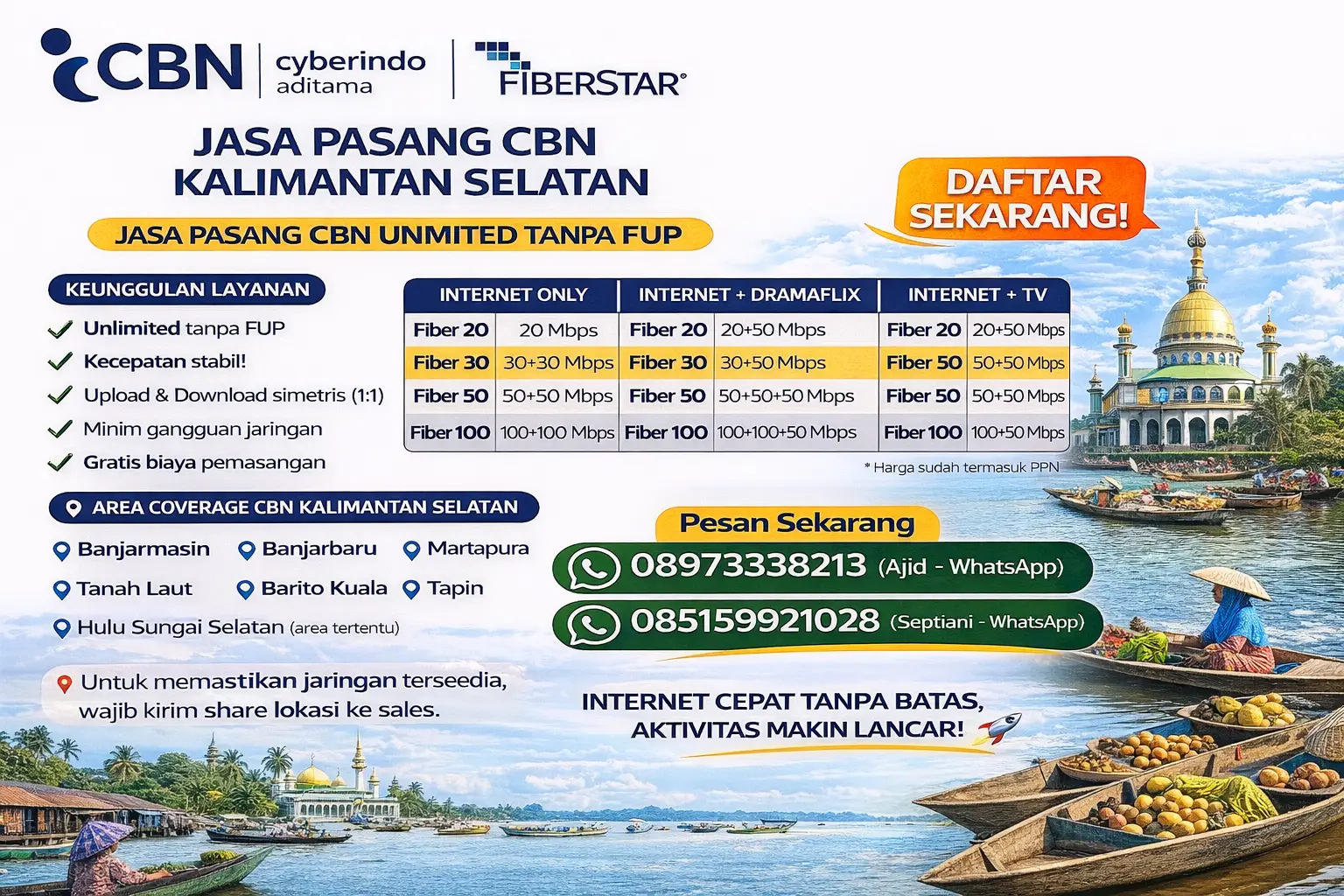Jasa Pasang CBN Kalimantan Selatan – Internet Cepat Unlimited Tanpa FUP