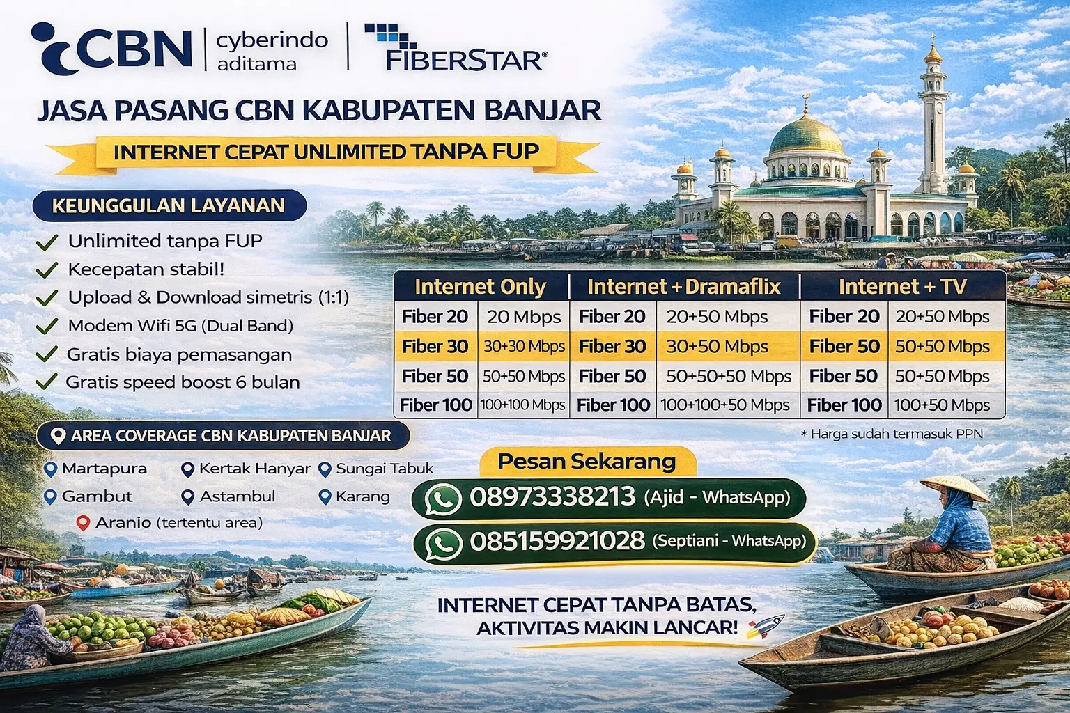 Jasa Pasang CBN Kabupaten Banjar – Internet Cepat Unlimited Tanpa FUP