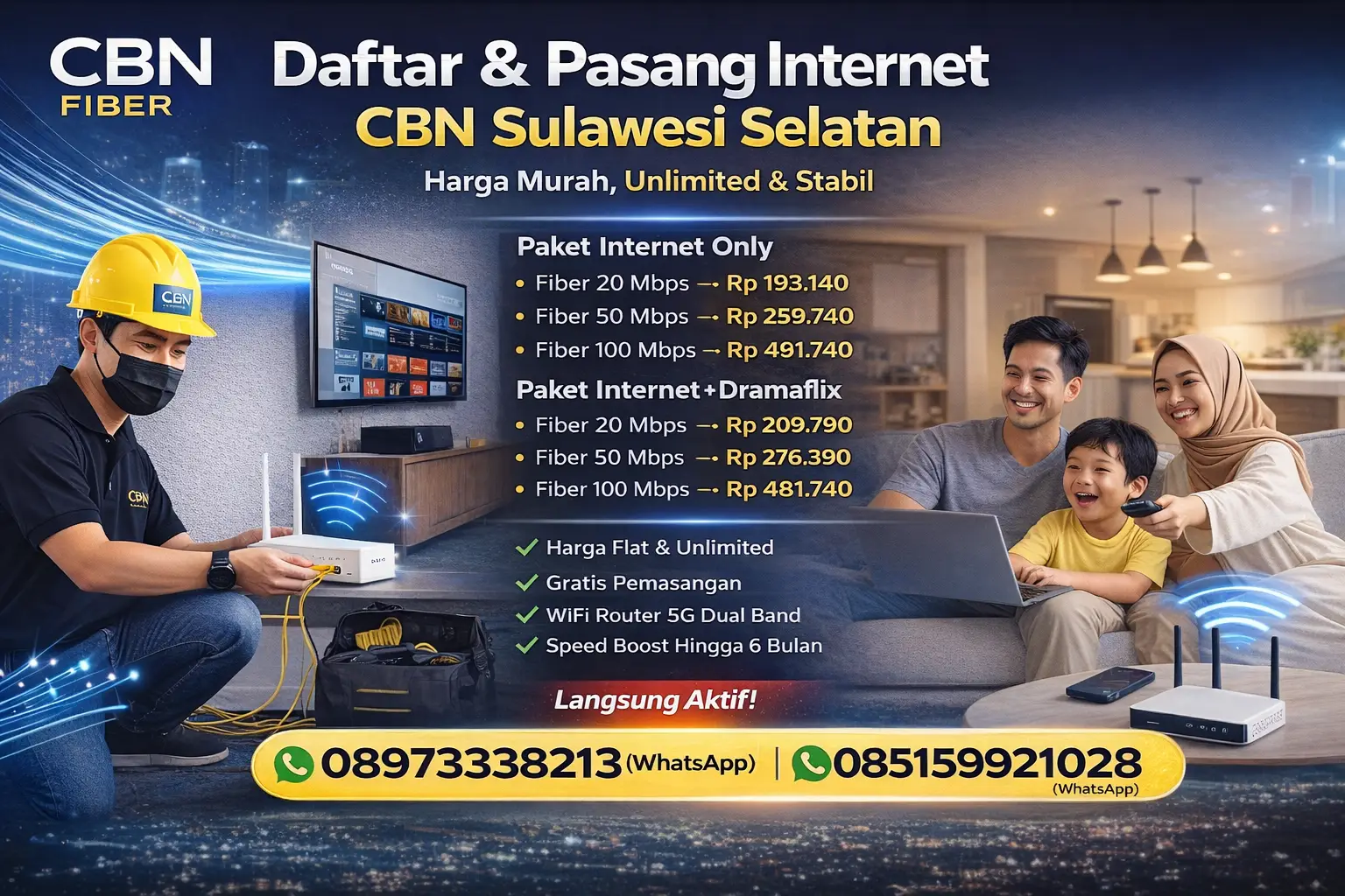 Daftar & Pasang Internet CBN Sulawesi Selatan – Harga Murah, Unlimited & Stabil