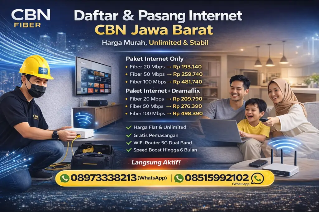 Daftar & Pasang Internet CBN Jawa Barat – Harga Murah, Unlimited & Stabil